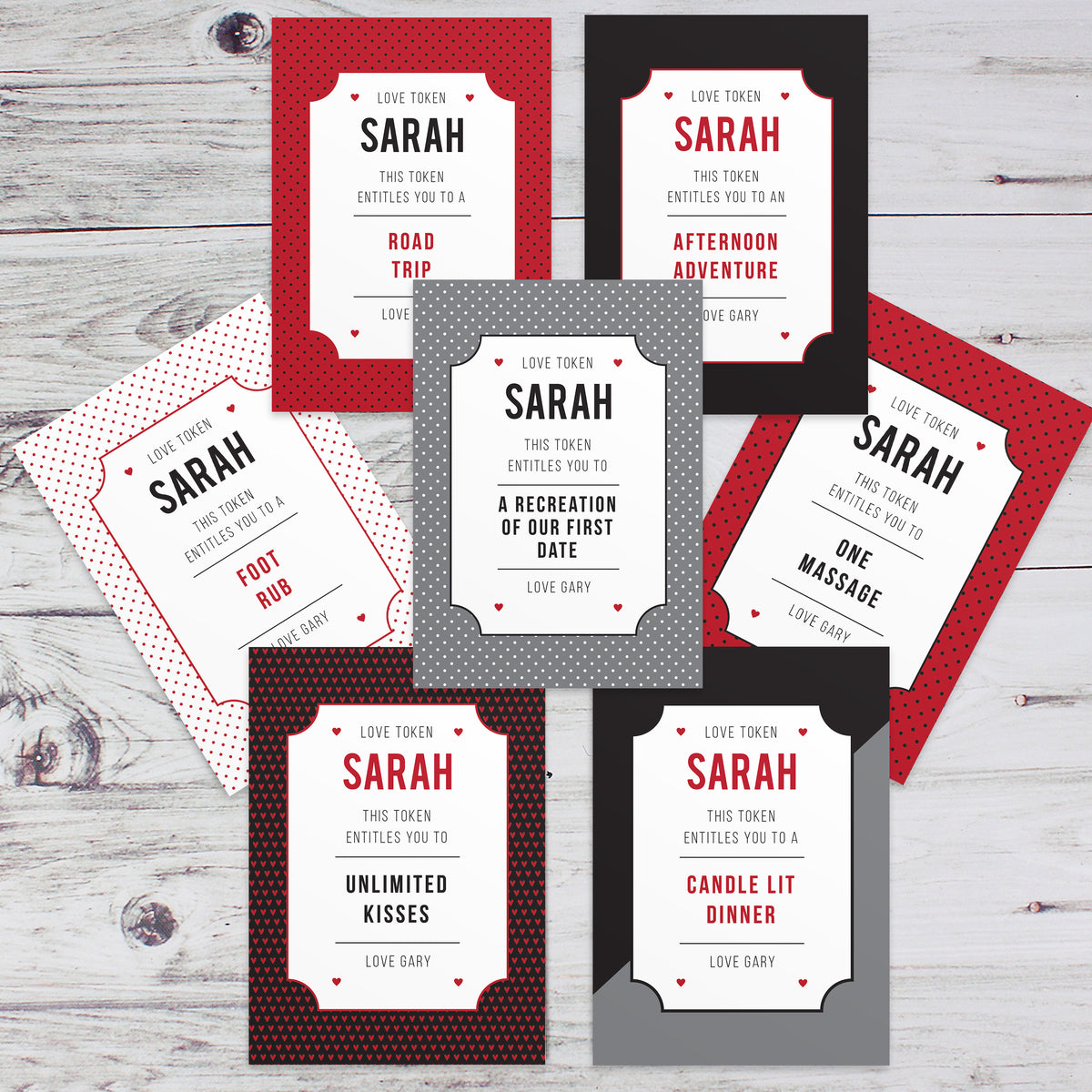 Love Tokens personalised with optional name – product view