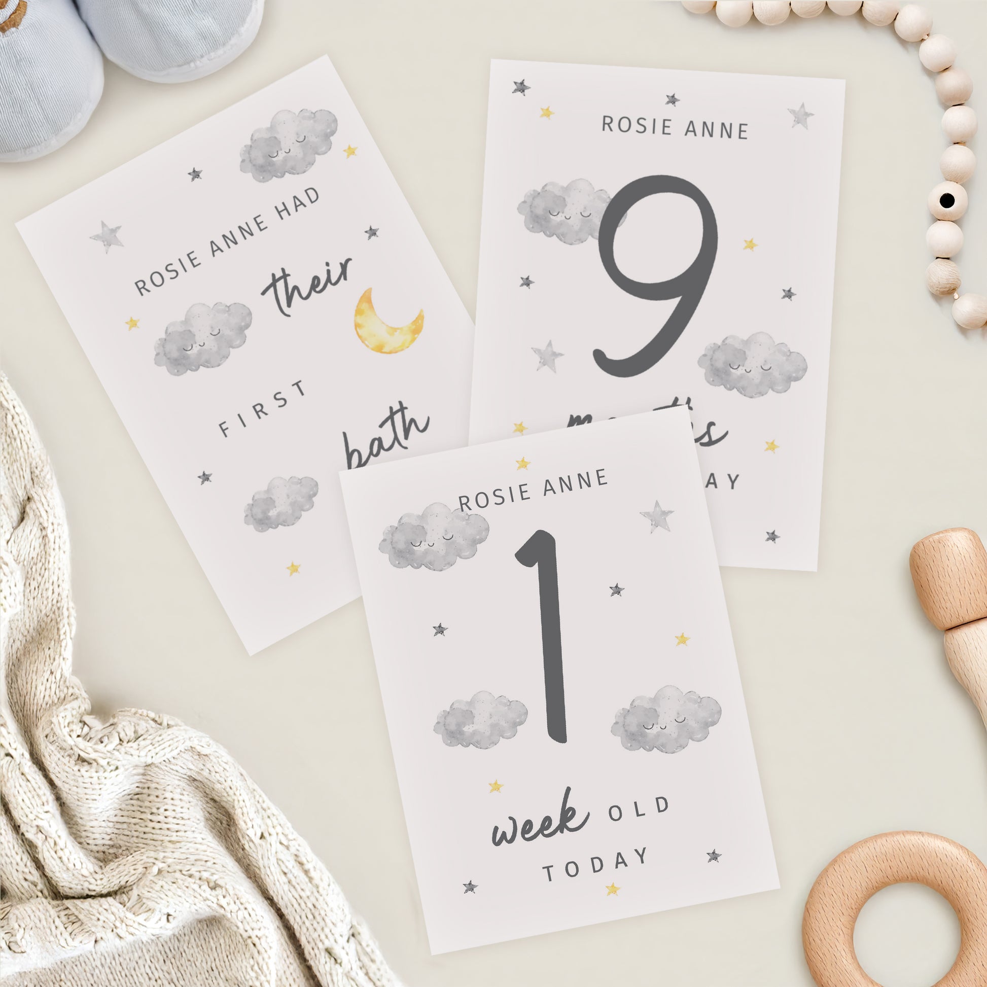 Personalised Cloud Baby Milestone Cards from Heartfelt Gifts