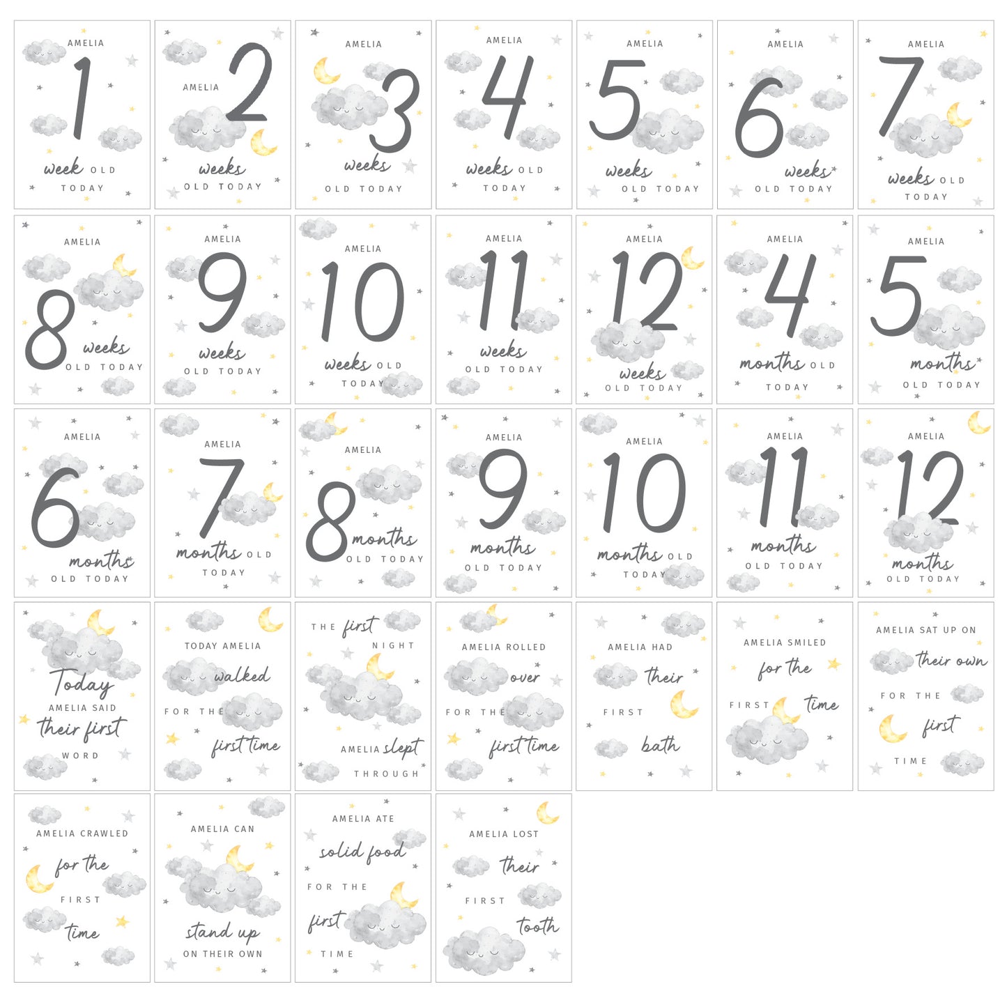 Personalised Cloud Baby Milestone Cards - image 5