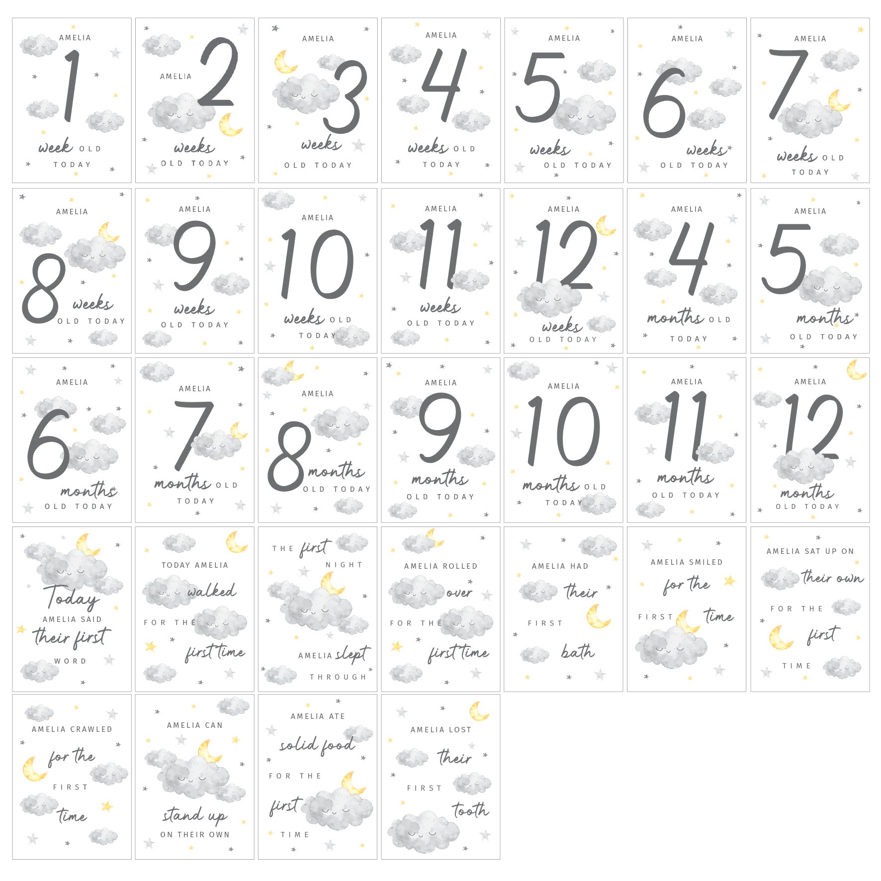 Personalised Cloud Baby Milestone Cards - image 5