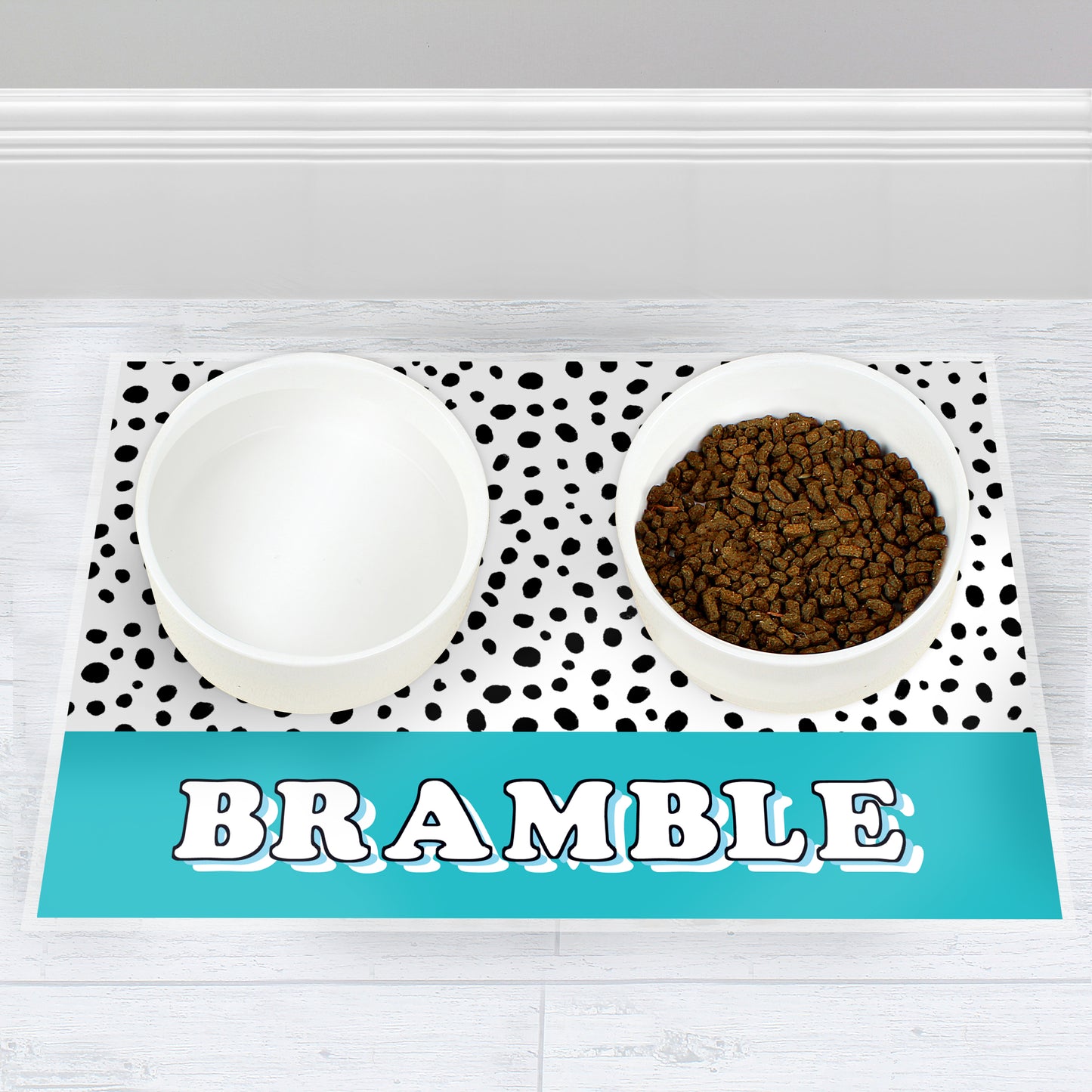 Personalised Blue Spots Dog Pet Bowl Mat from Heartfelt Gifts