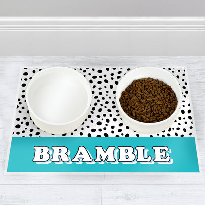 Personalised Blue Spots Dog Pet Bowl Mat from Heartfelt Gifts