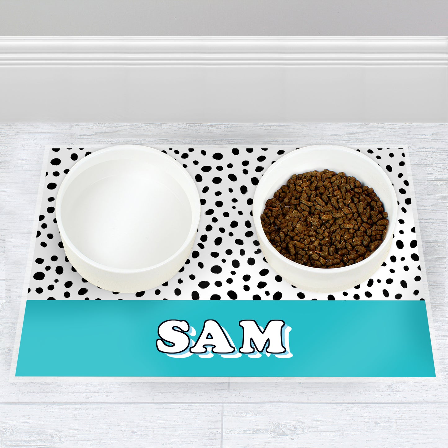 Personalised Blue Spots Dog Pet Bowl Mat - image 2