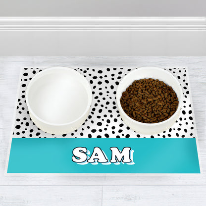 Personalised Blue Spots Dog Pet Bowl Mat - image 2
