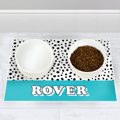 Personalised Blue Spots Dog Pet Bowl Mat - image 3