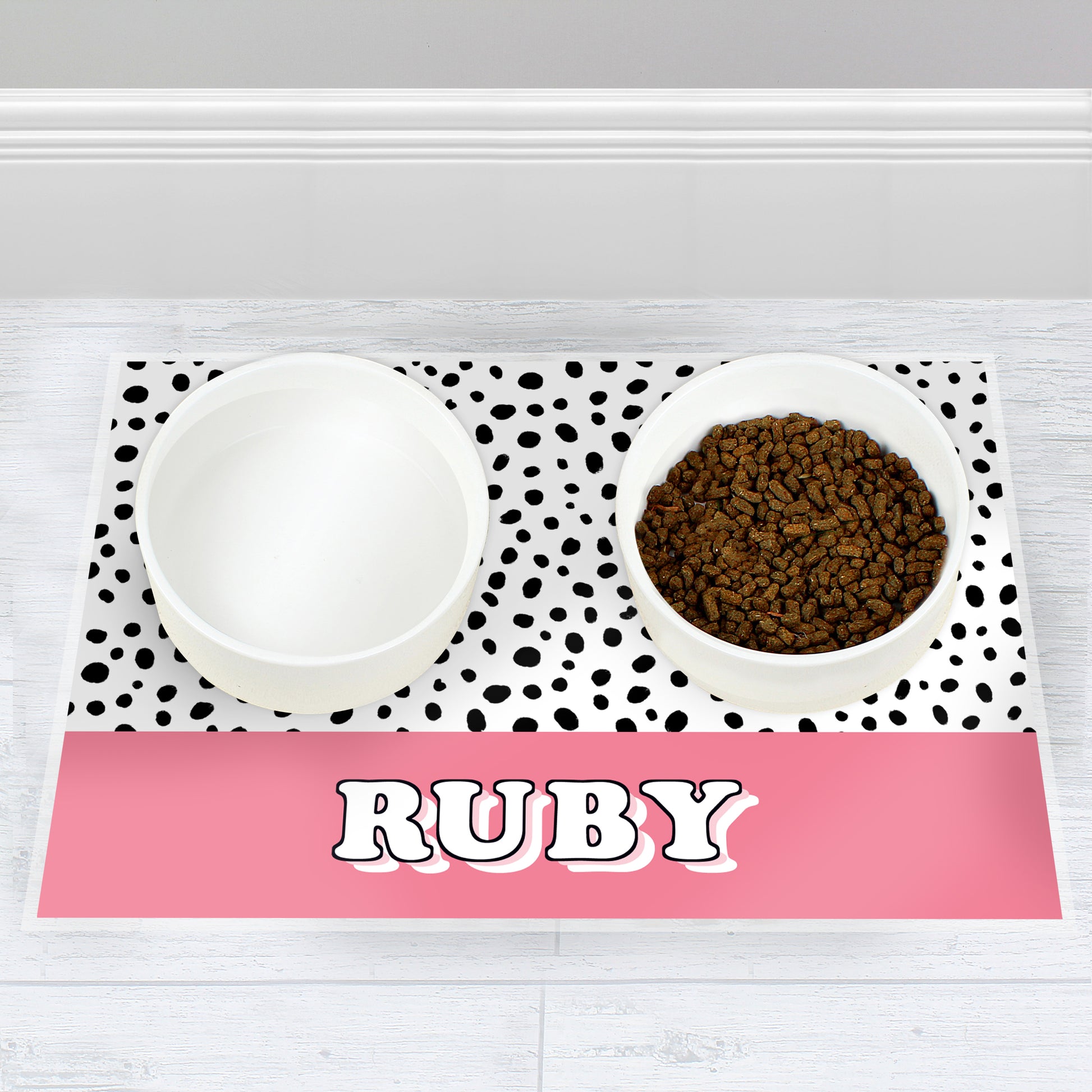 Personalised Pink Spots Dog Pet Bowl Mat from Heartfelt Gifts