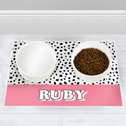 Personalised Pink Spots Dog Pet Bowl Mat from Heartfelt Gifts