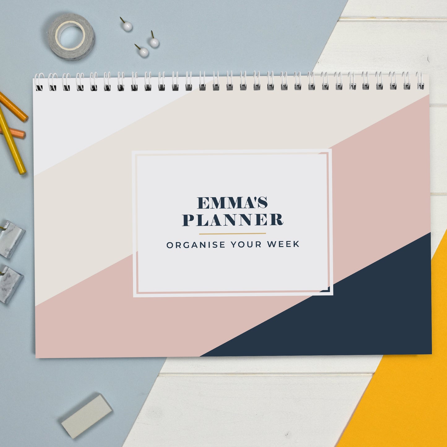 Personalised Free Text Navy & Blush A4 Desk Planner from Heartfelt Gifts