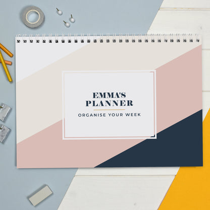 Personalised Free Text Navy & Blush A4 Desk Planner from Heartfelt Gifts