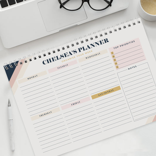 Personalised Free Text Navy & Blush A4 Desk Planner - image 2