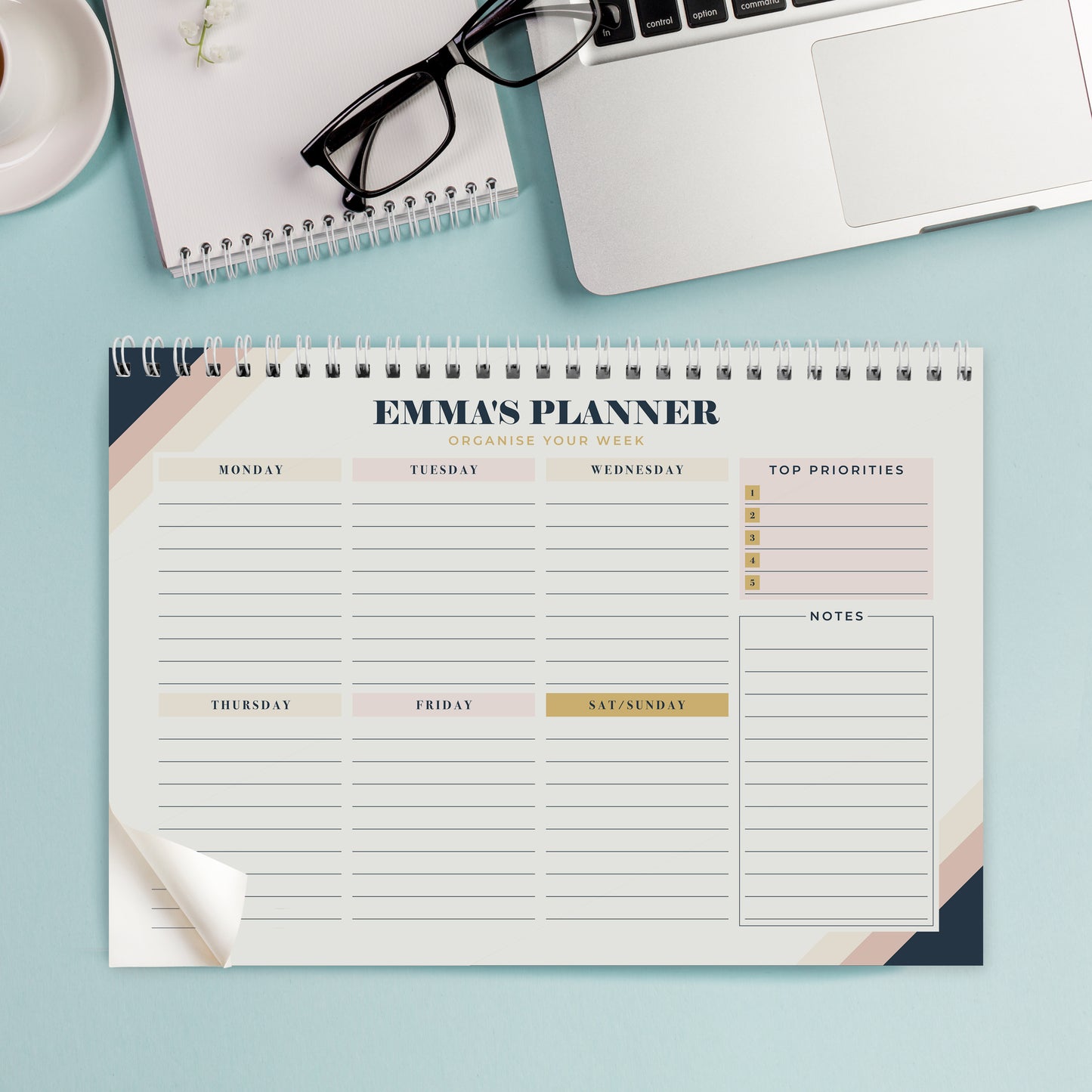 Personalised Free Text Navy & Blush A4 Desk Planner - image 3