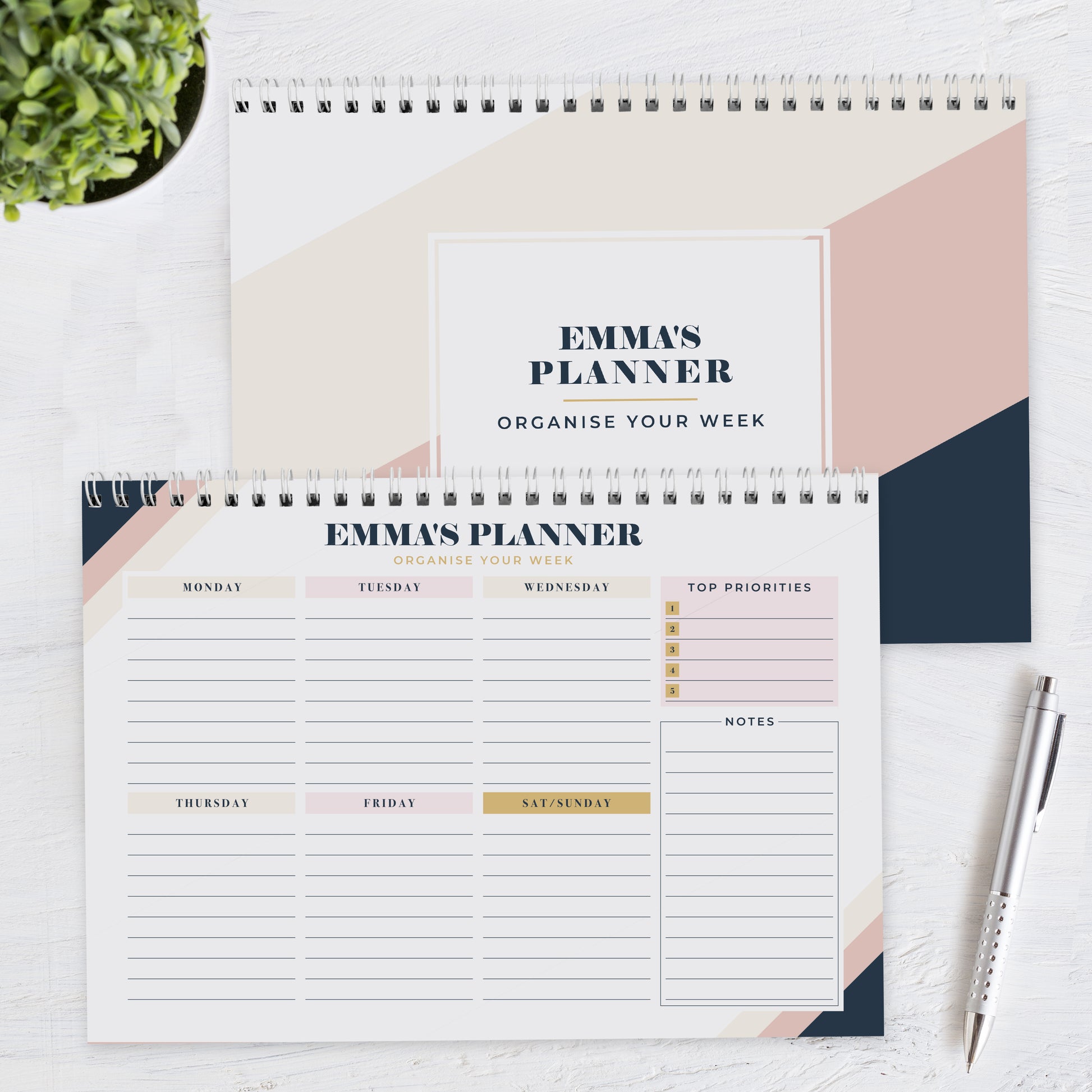 Personalised Free Text Navy & Blush A4 Desk Planner - image 4