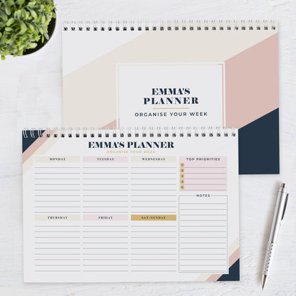 Personalised Free Text Navy & Blush A4 Desk Planner - image 4