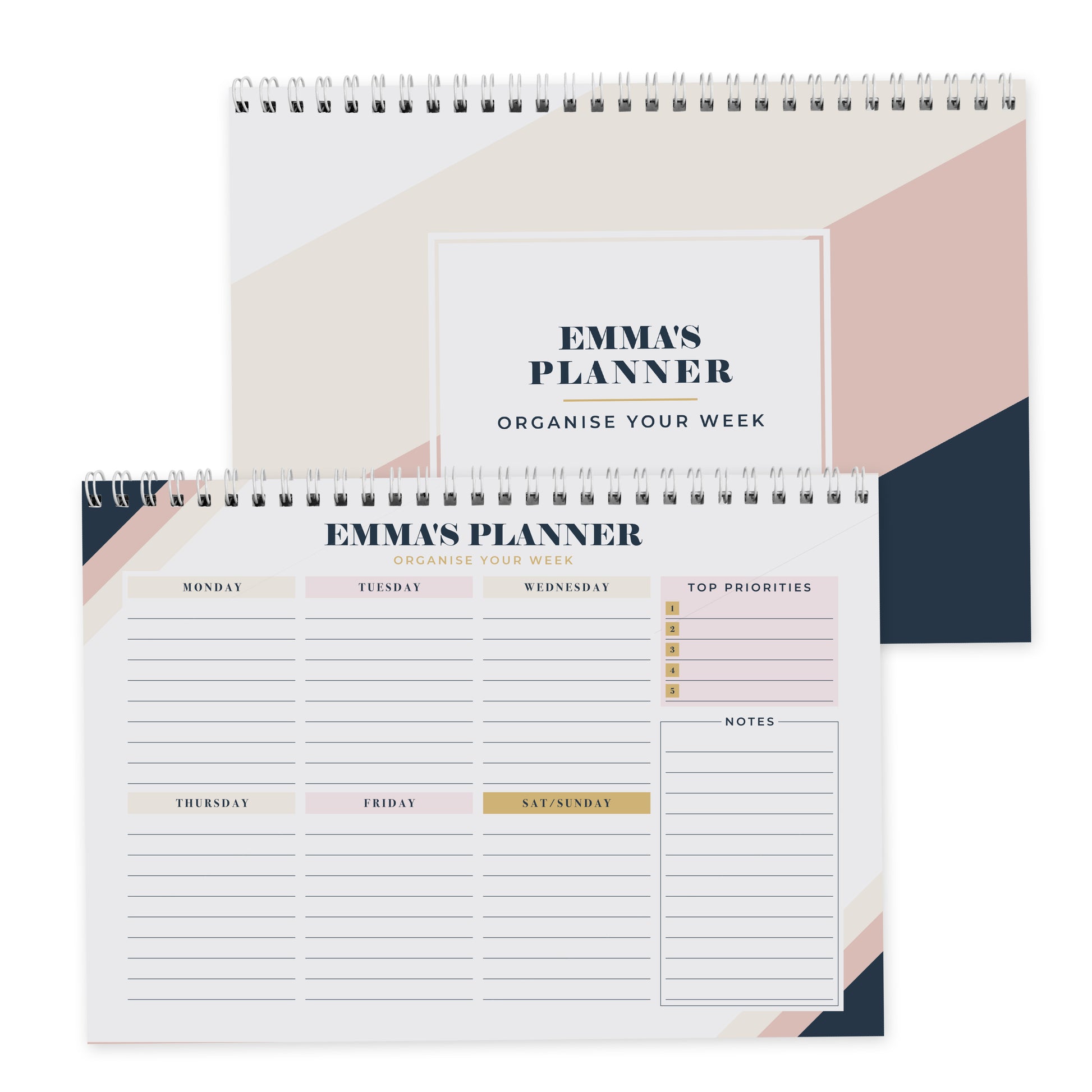 Personalised Free Text Navy & Blush A4 Desk Planner - image 5