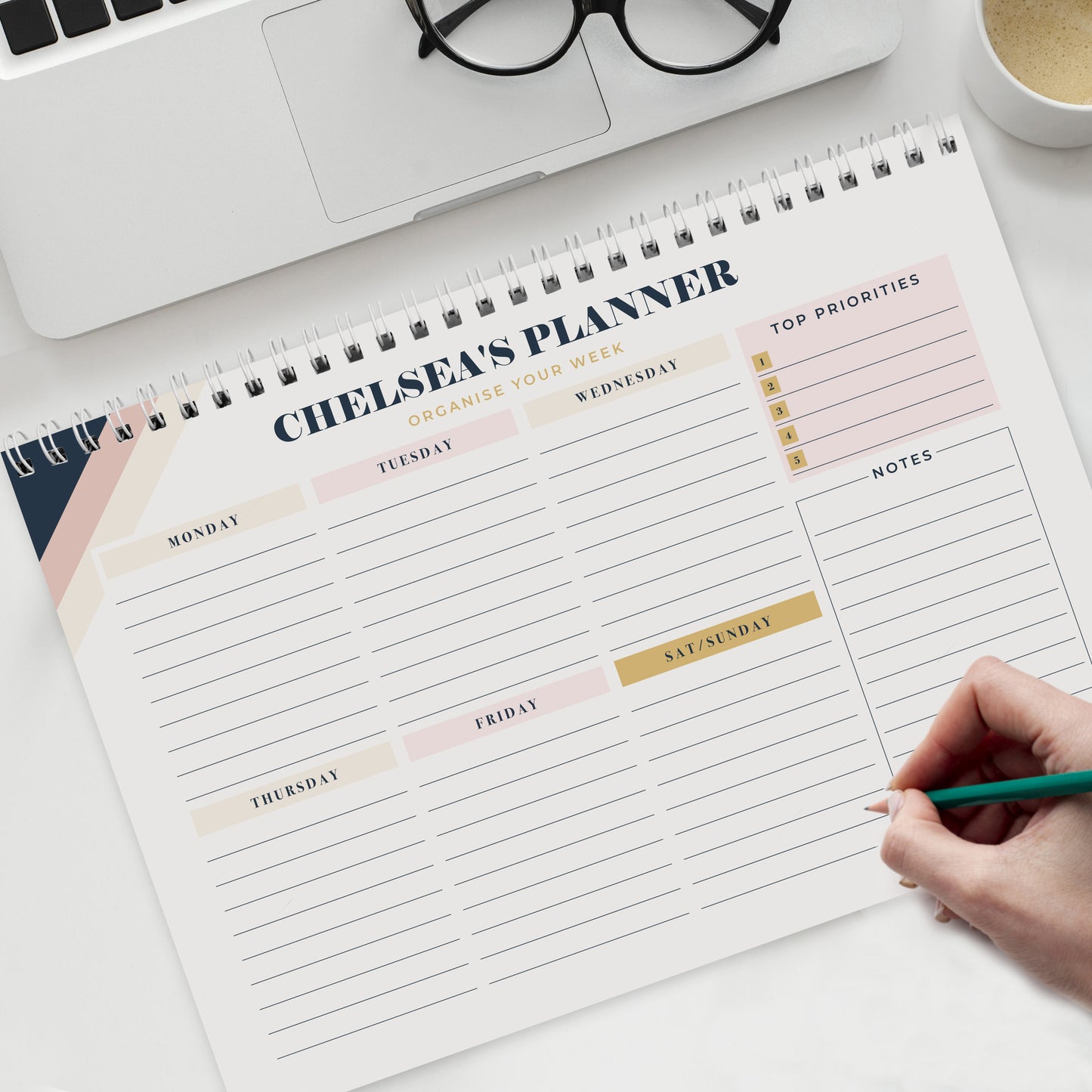 Personalised Free Text Navy & Blush A4 Desk Planner - image 6