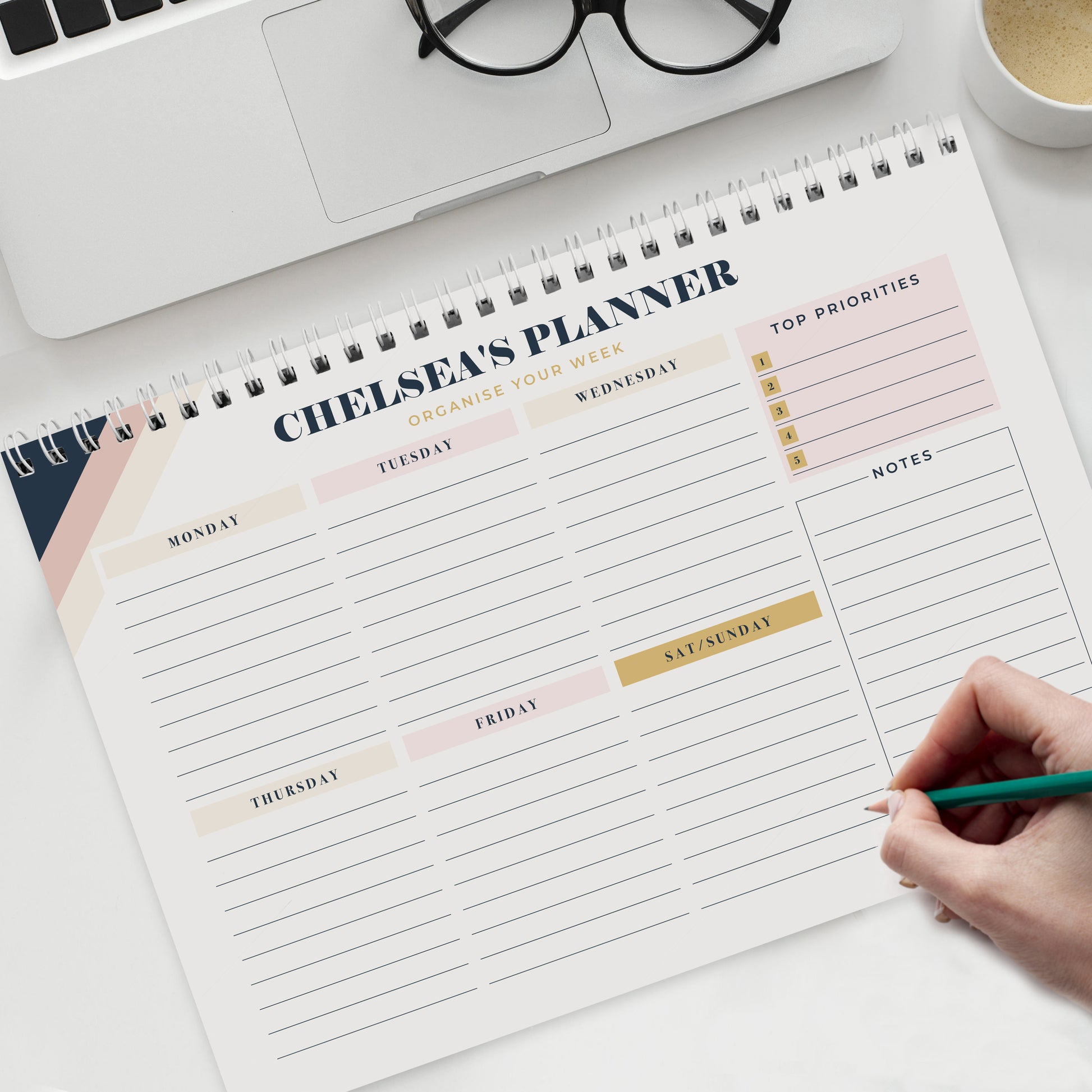 Personalised Free Text Navy & Blush A4 Desk Planner - image 6