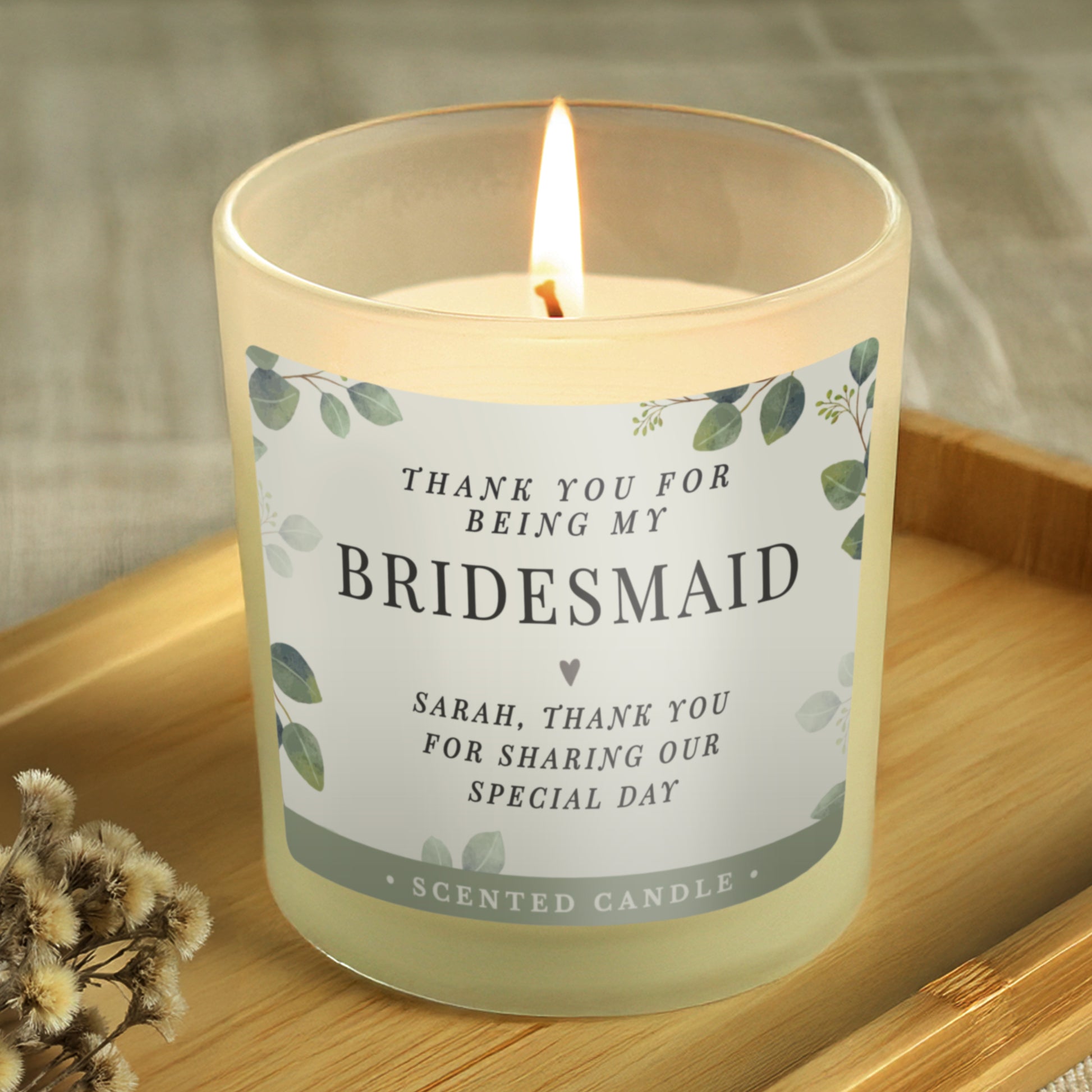 Personalised Botanical Thank You Wedding Party Jar Candle from Heartfelt Gifts