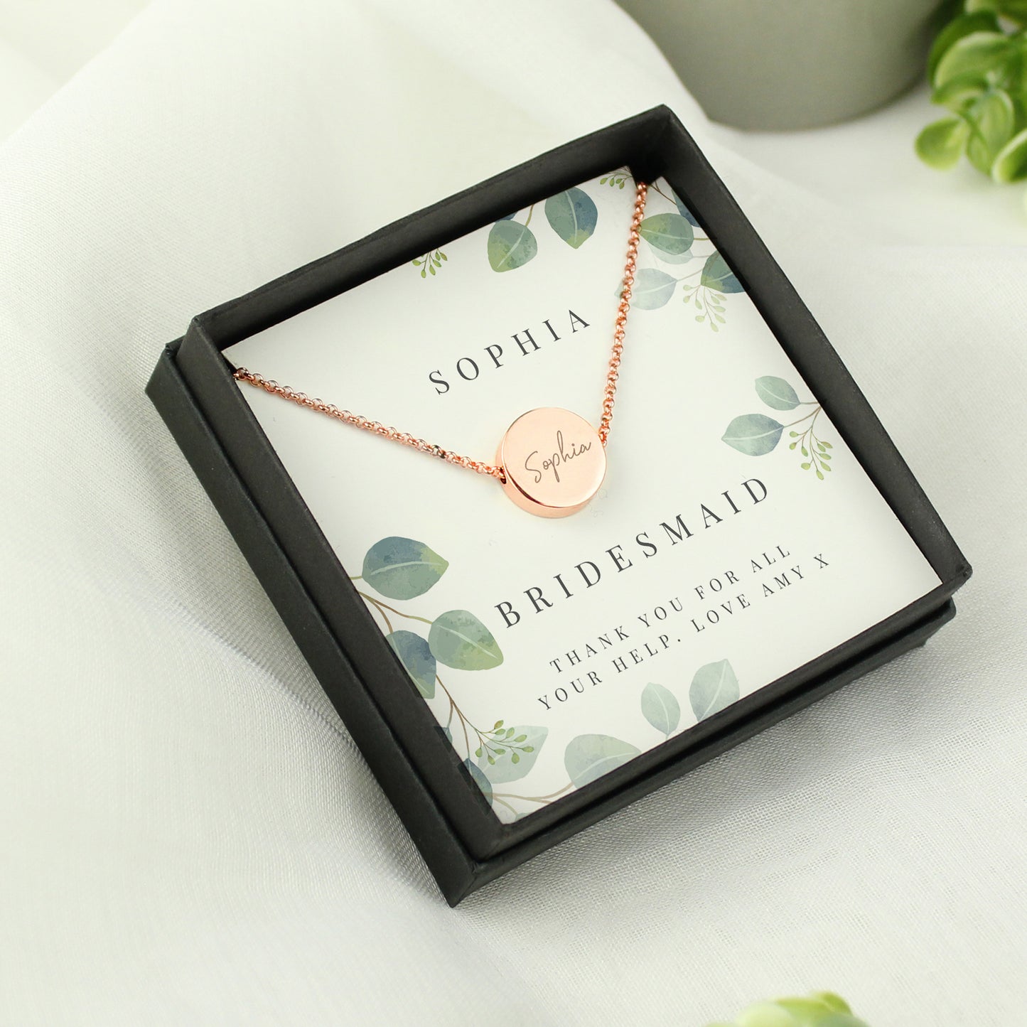 Personalised Botanical Sentiment Rose Gold Tone Necklace and Box from Heartfelt Gifts