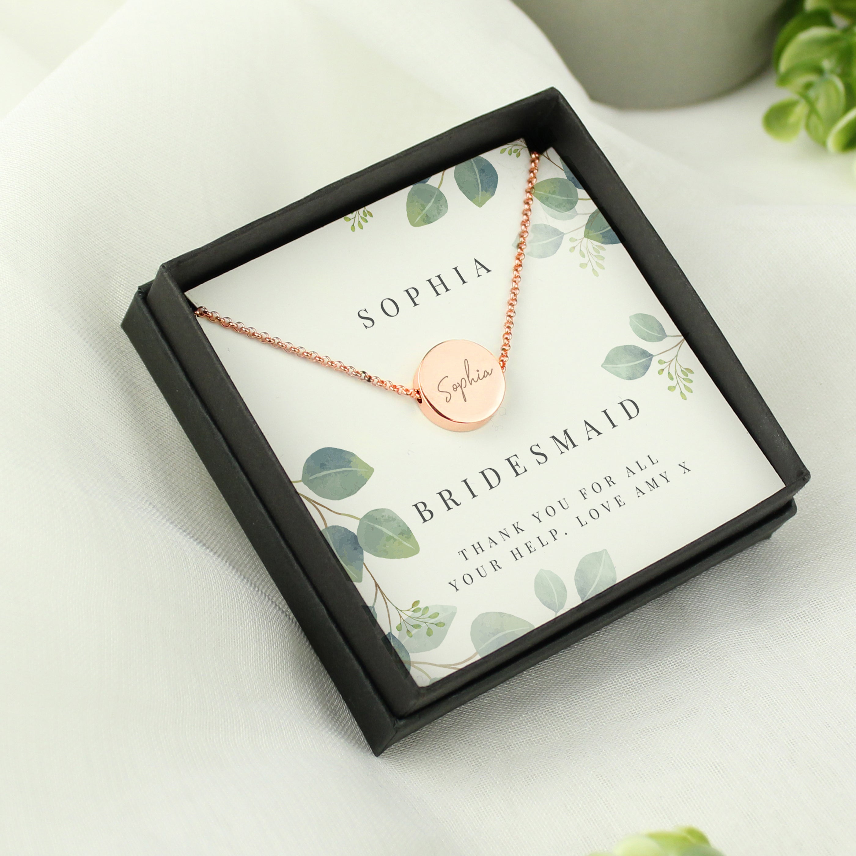 Personalised Botanical Sentiment Rose Gold Tone Necklace and Box from Heartfelt Gifts