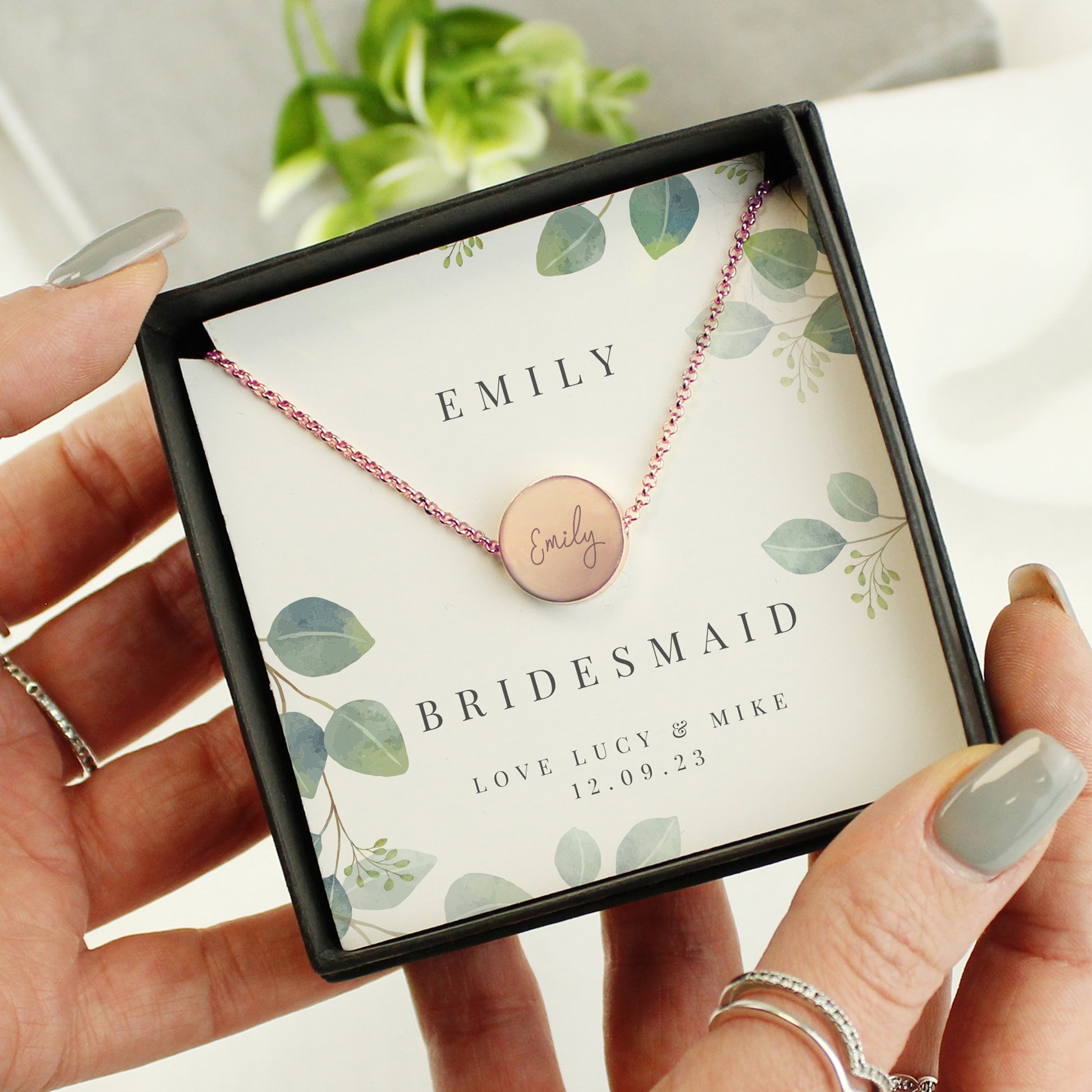 Personalised Botanical Sentiment Rose Gold Tone Necklace and Box - image 2