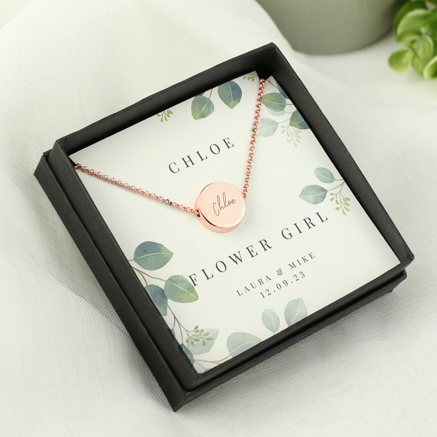 Personalised Botanical Sentiment Rose Gold Tone Necklace and Box - image 3