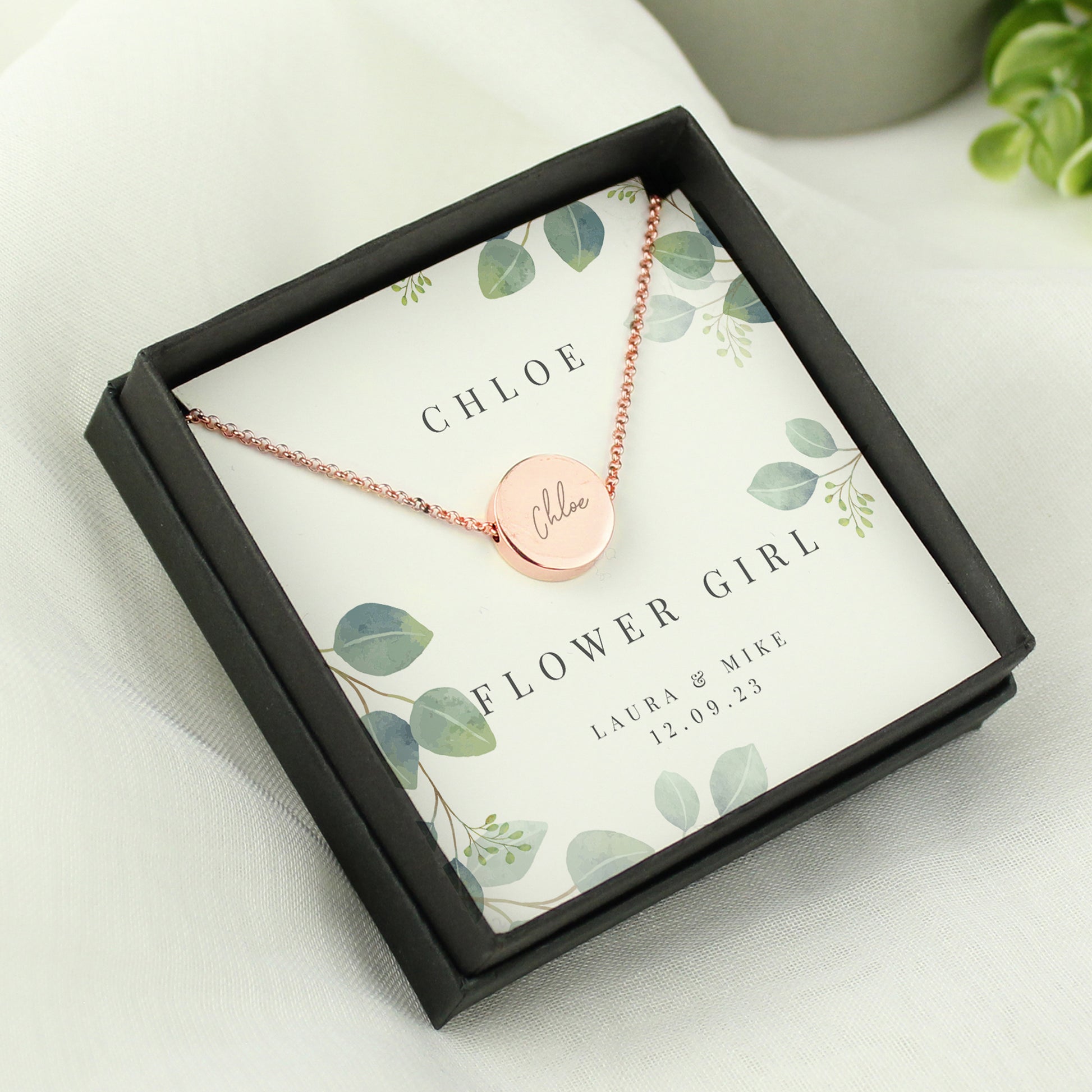 Personalised Botanical Sentiment Rose Gold Tone Necklace and Box - image 3