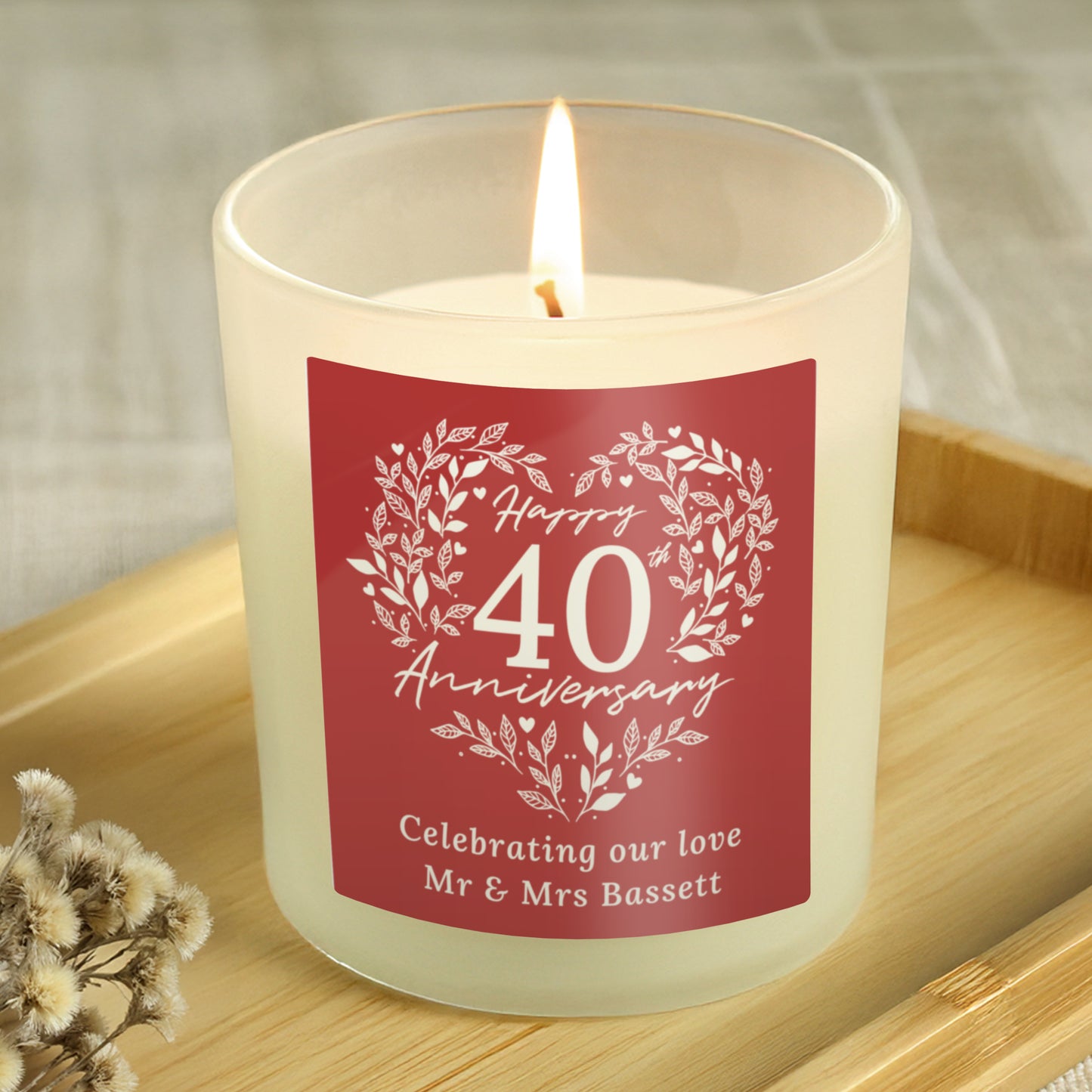 Personalised 40th Ruby Wedding Anniversary Candle Jar from Heartfelt Gifts