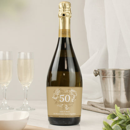 Personalised 50th Golden Wedding Anniversary Prosecco from Heartfelt Gifts
