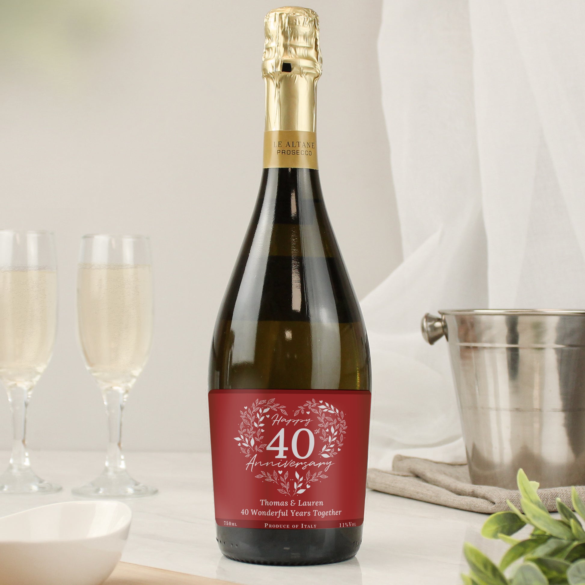Personalised 40th Ruby Wedding Anniversary Prosecco from Heartfelt Gifts