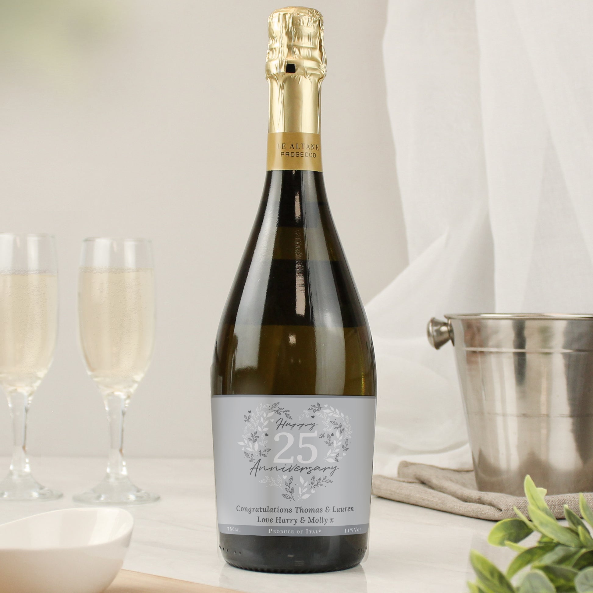 Personalised 25th Silver Wedding Anniversary Prosecco from Heartfelt Gifts