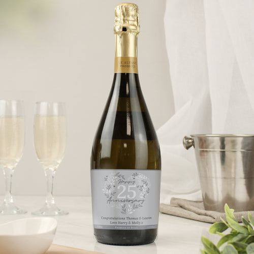Personalised 25th Silver Wedding Anniversary Prosecco from Heartfelt Gifts