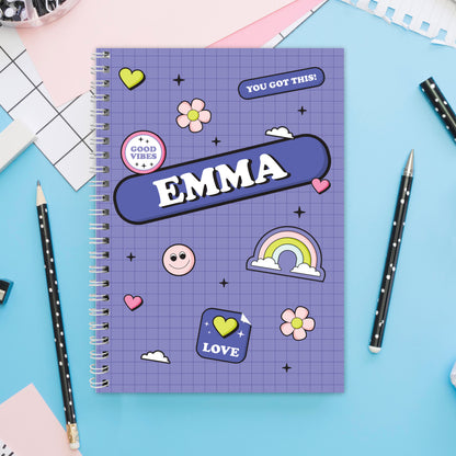 Personalised Good Vibes A5 Notebook from Heartfelt Gifts