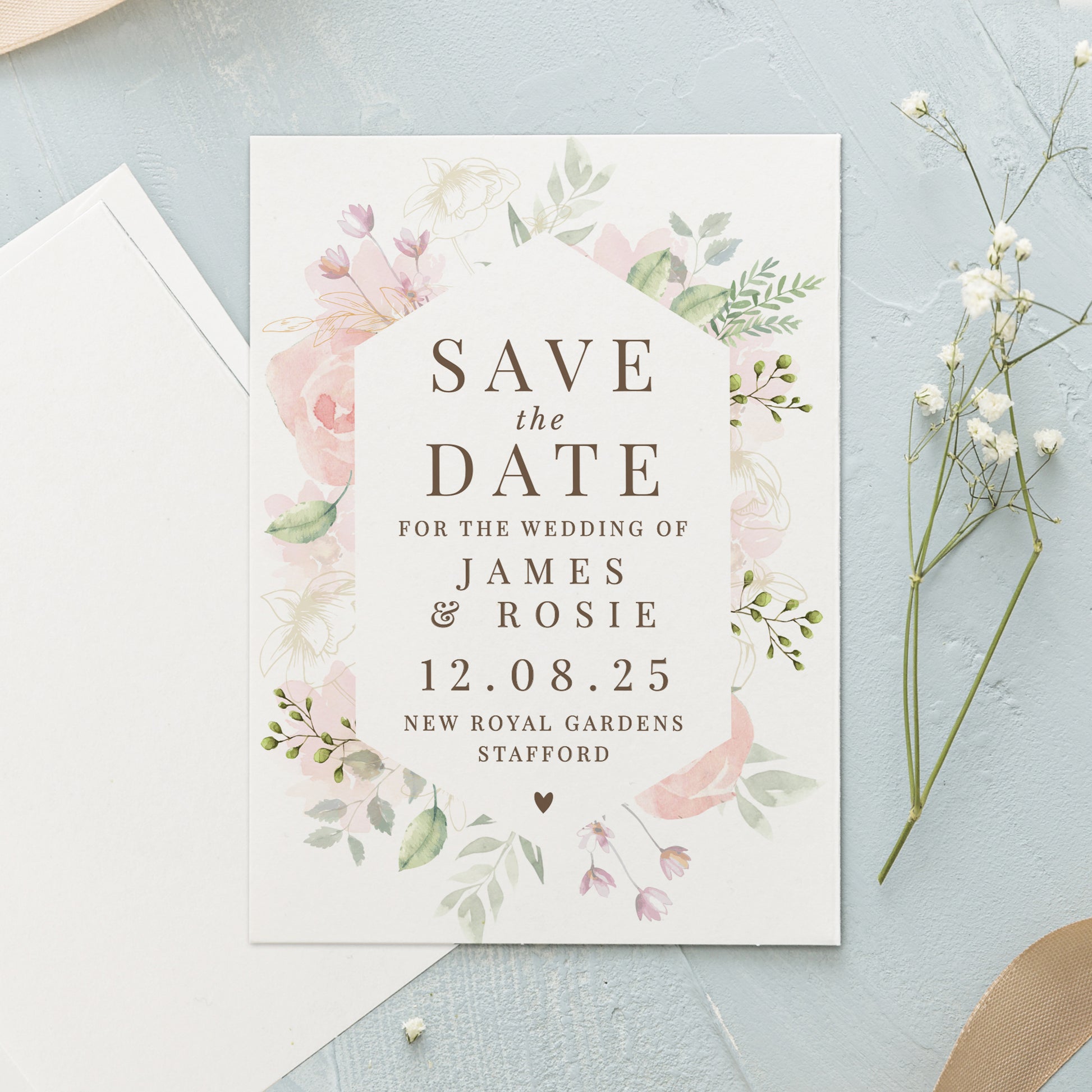 Personalised Soft Floral Set of 36 Wedding Save the Dates from Heartfelt Gifts