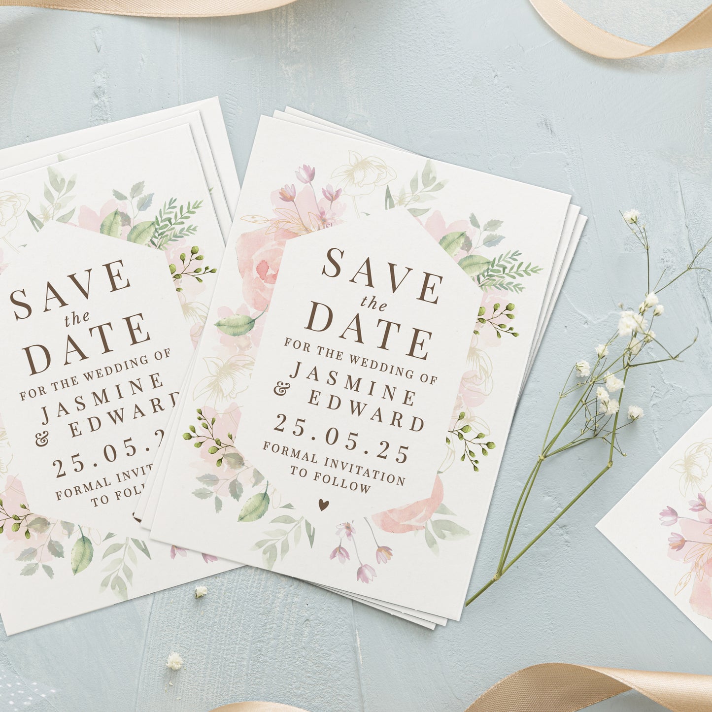 Personalised Soft Floral Set of 36 Wedding Save the Dates - image 2