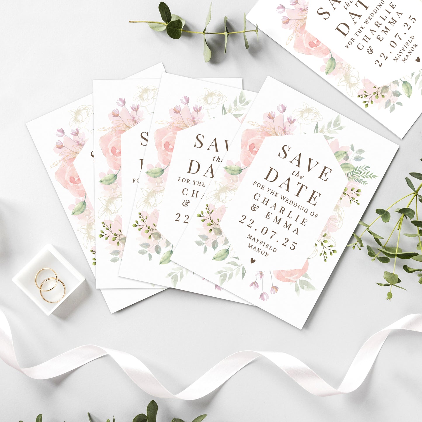 Personalised Soft Floral Set of 36 Wedding Save the Dates - image 3