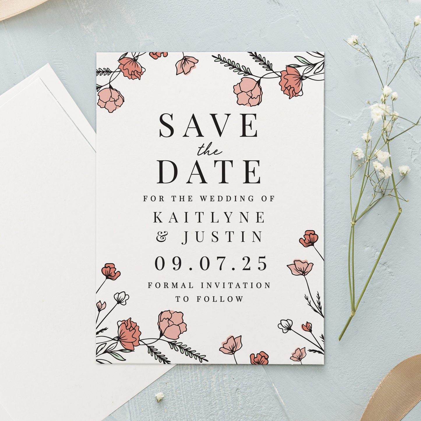 Personalised Pink Floral Set of 36 Wedding Save the Dates from Heartfelt Gifts