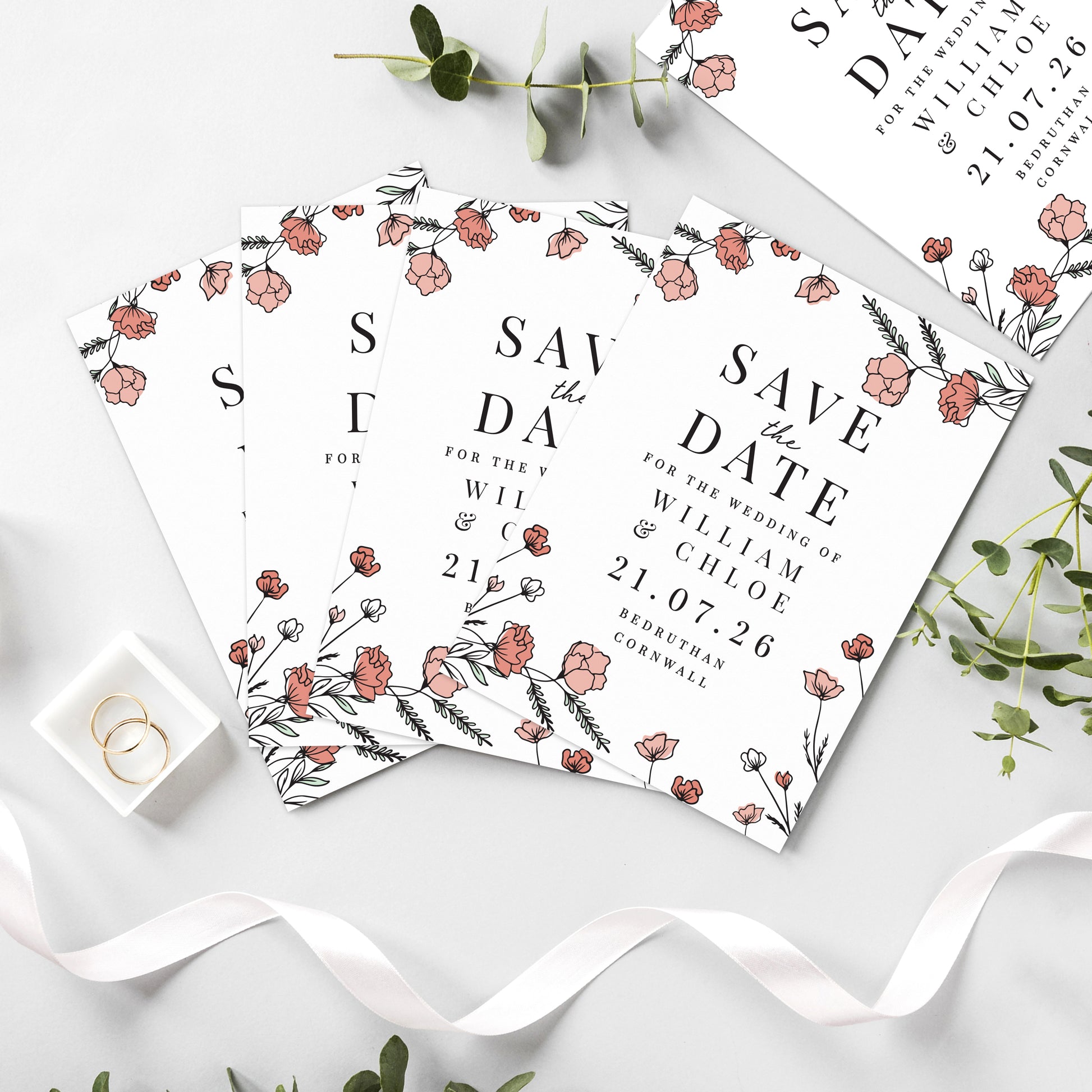 Personalised Pink Floral Set of 36 Wedding Save the Dates - image 3