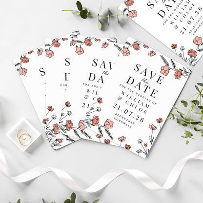 Personalised Pink Floral Set of 36 Wedding Save the Dates - image 3
