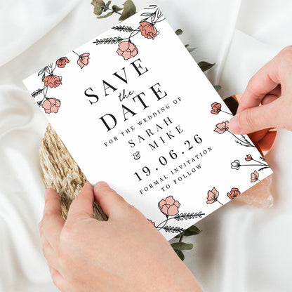 Personalised Pink Floral Set of 36 Wedding Save the Dates - image 4