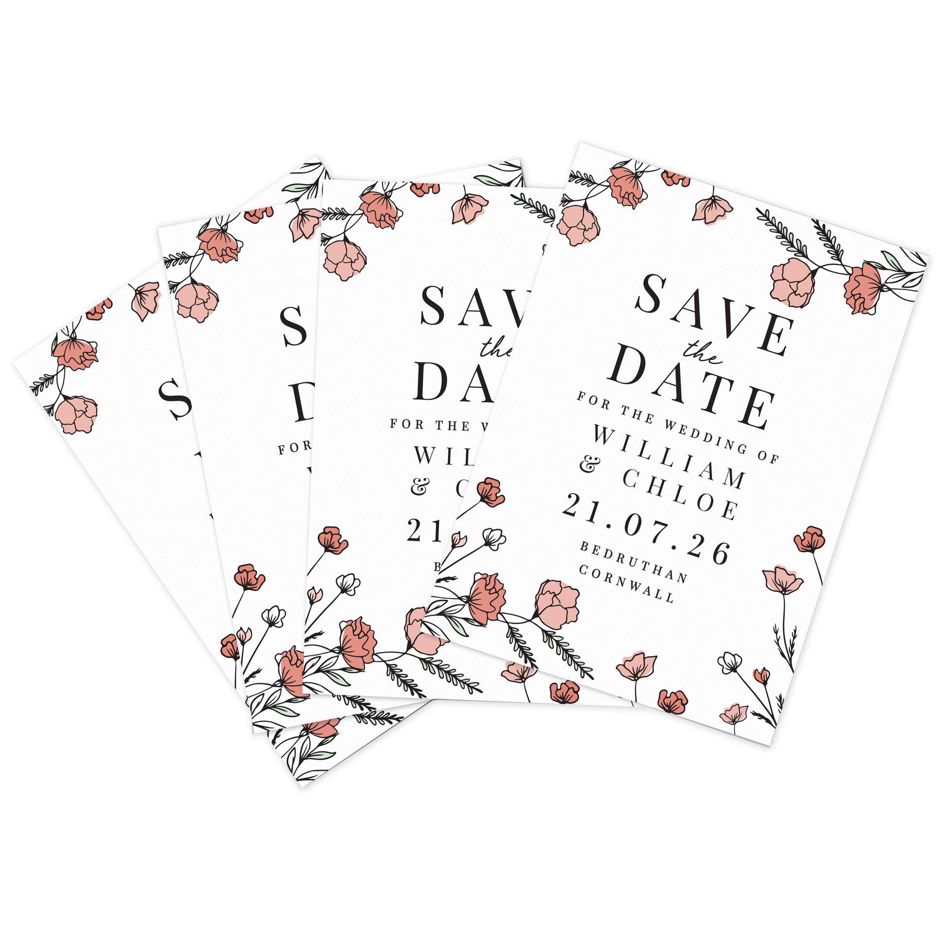 Personalised Pink Floral Set of 36 Wedding Save the Dates - image 5