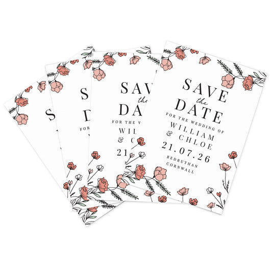 Personalised Pink Floral Set of 36 Wedding Save the Dates - image 5