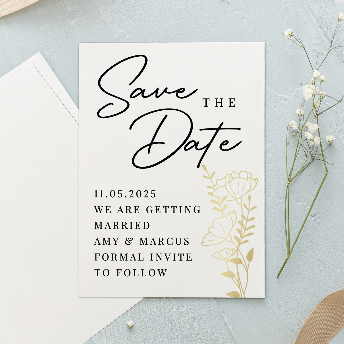 Personalised Gold Floral Set of 36 Wedding Save the Dates from Heartfelt Gifts