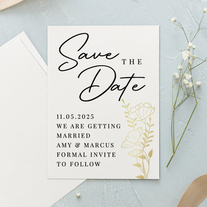 Personalised Gold Floral Set of 36 Wedding Save the Dates from Heartfelt Gifts