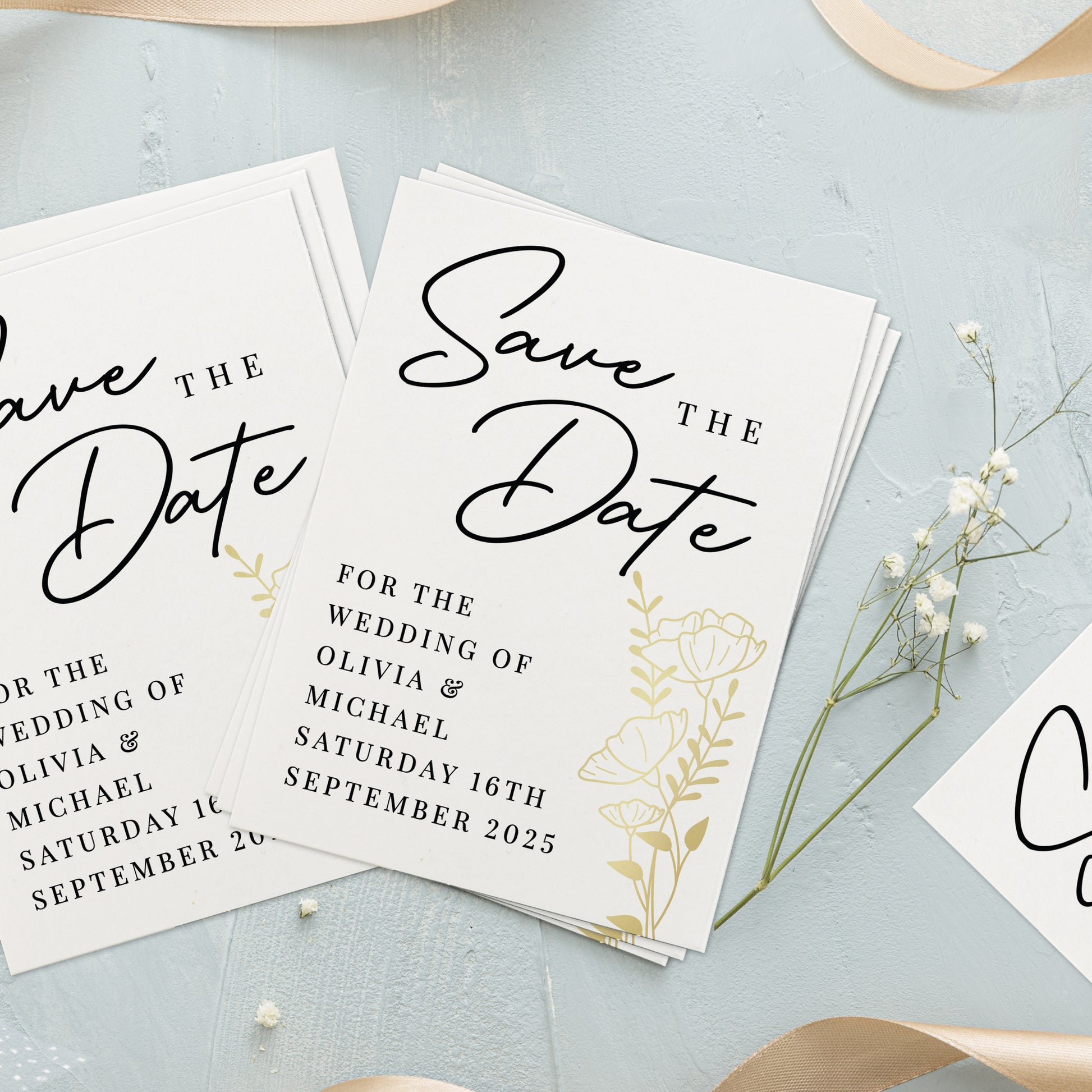 Personalised Gold Floral Set of 36 Wedding Save the Dates - image 2
