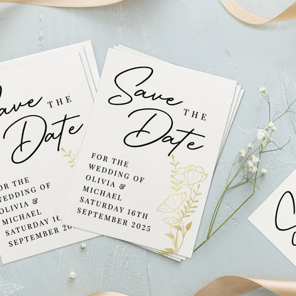 Personalised Gold Floral Set of 36 Wedding Save the Dates - image 2