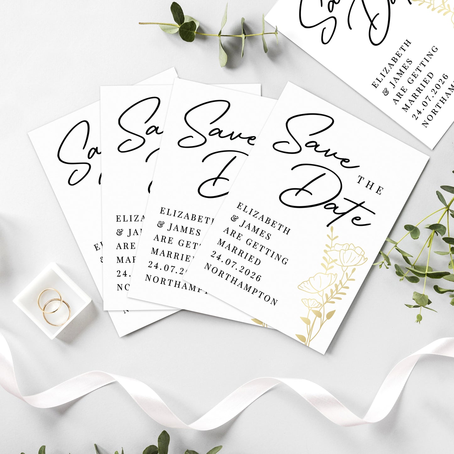 Personalised Gold Floral Set of 36 Wedding Save the Dates - image 3