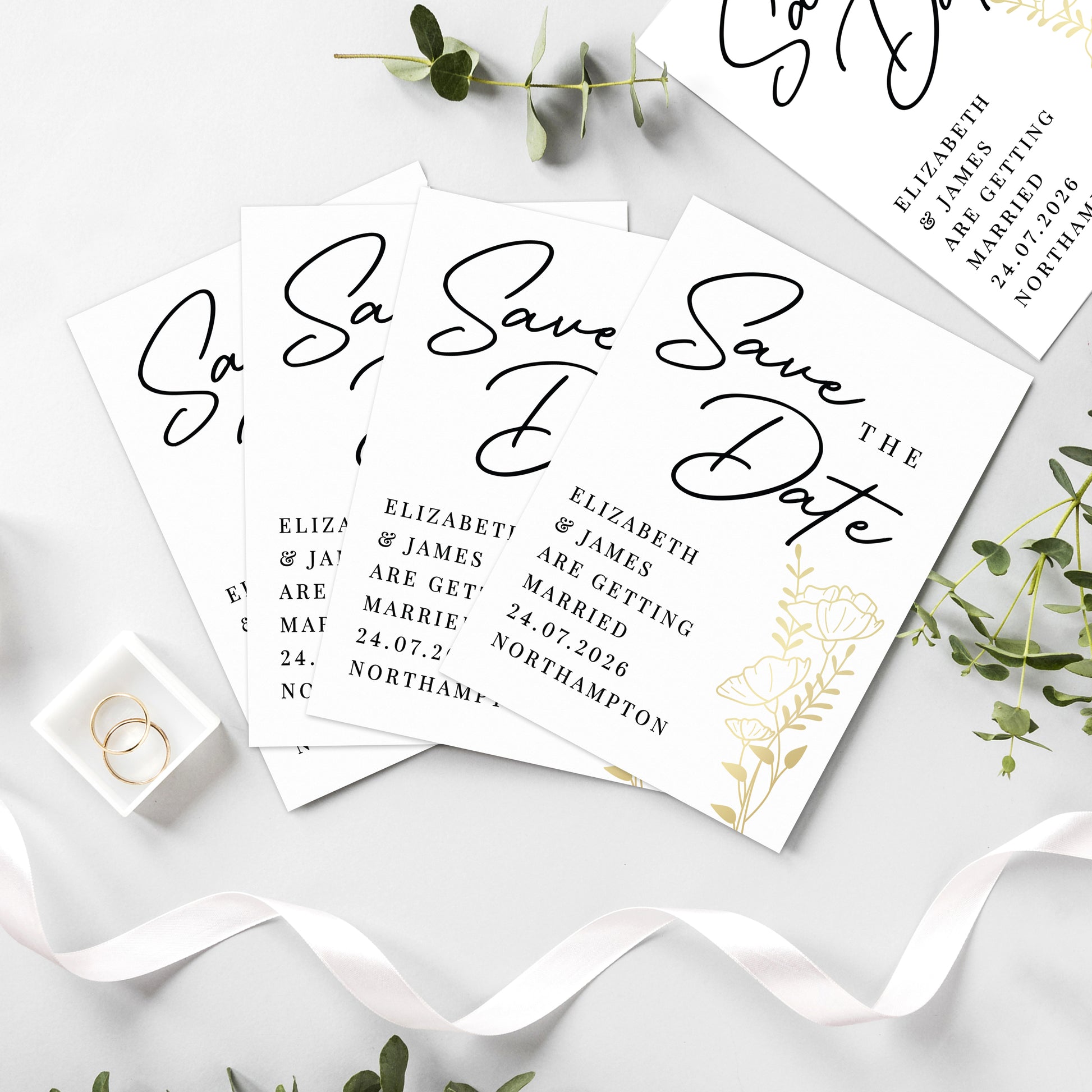 Personalised Gold Floral Set of 36 Wedding Save the Dates - image 3