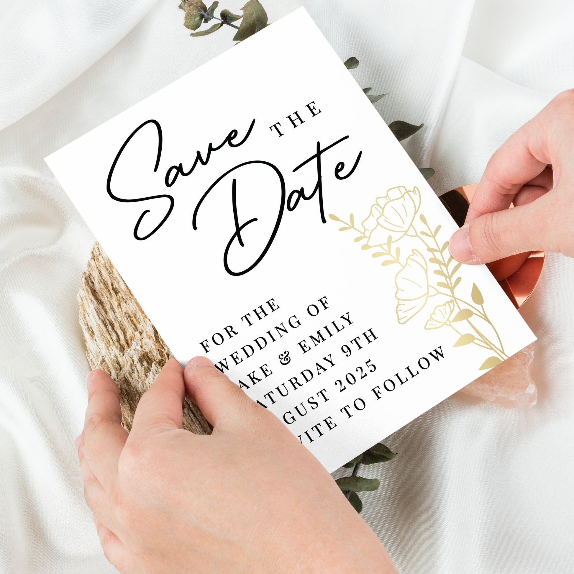 Personalised Gold Floral Set of 36 Wedding Save the Dates - image 4