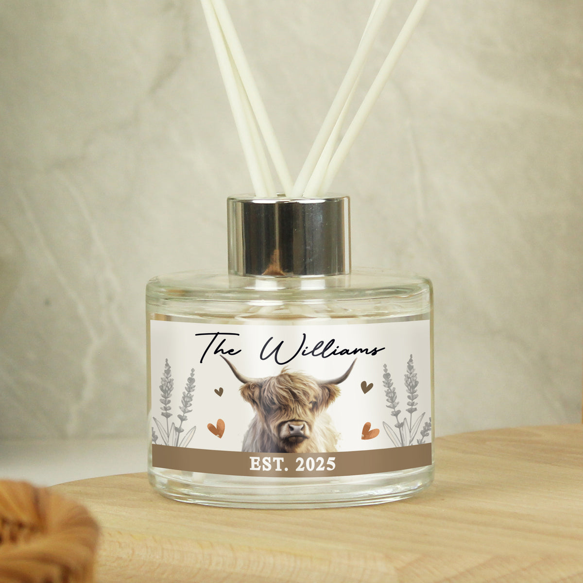 Personalised Highland Cow Reed Diffuser from Heartfelt Gifts