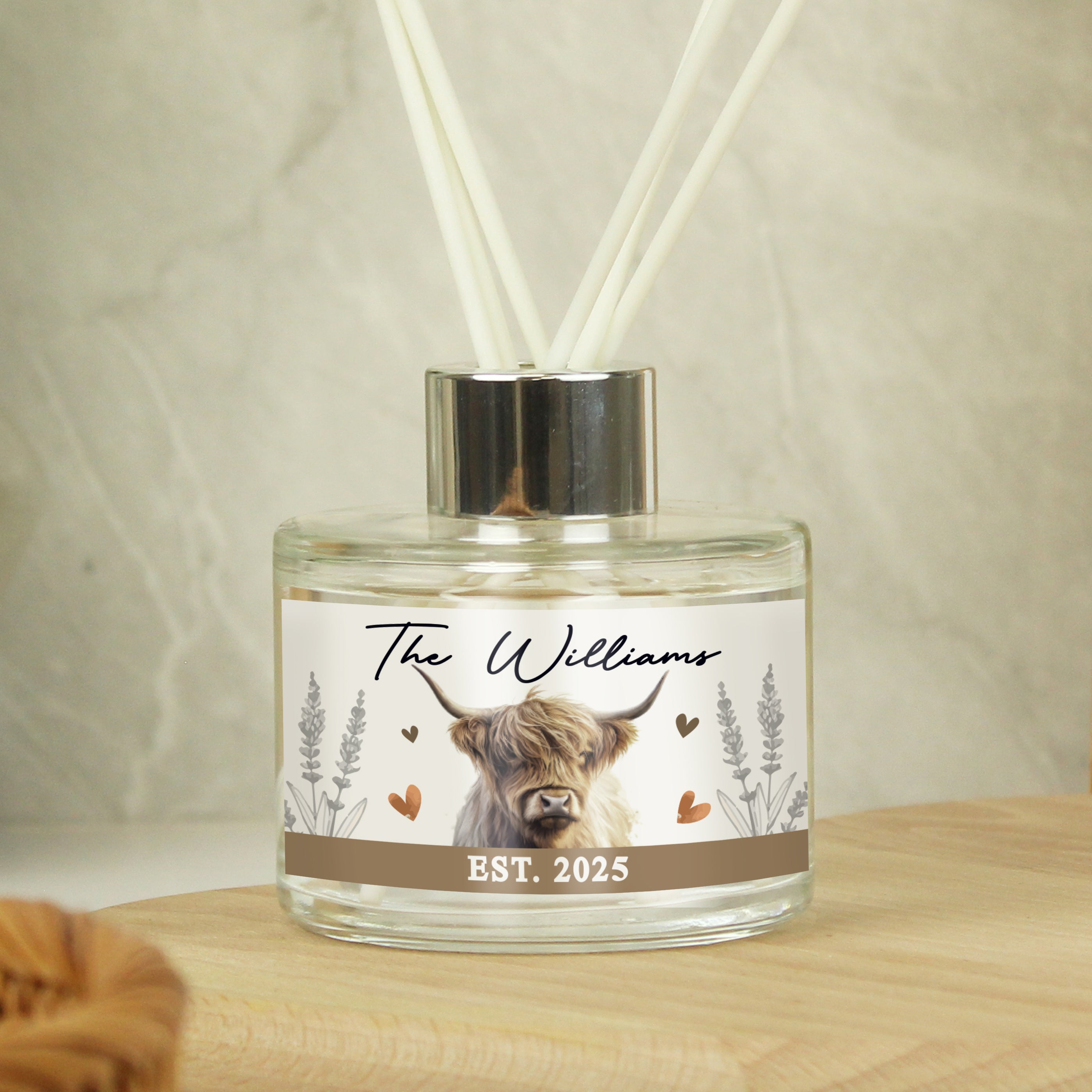 Personalised Highland Cow Reed Diffuser from Heartfelt Gifts